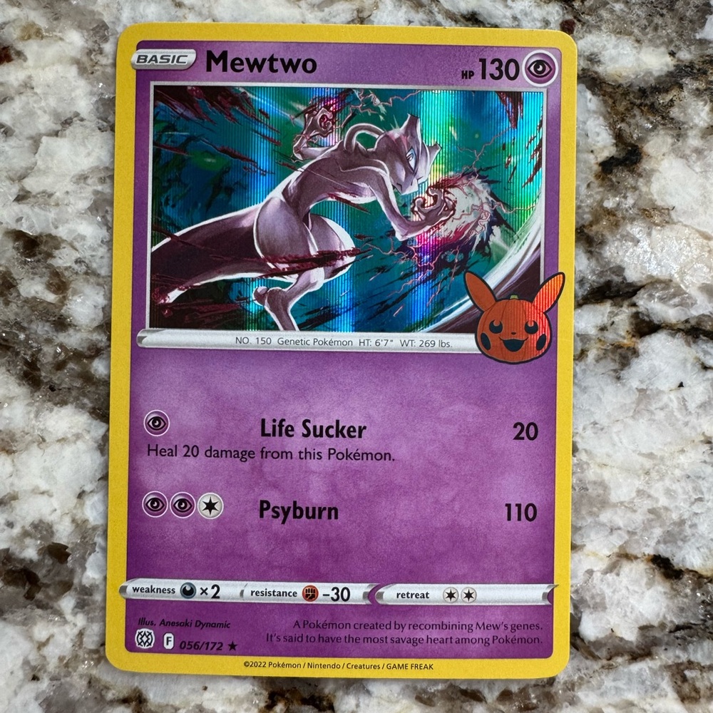 Pokemon Mewtwo Card - Purple and Yellow